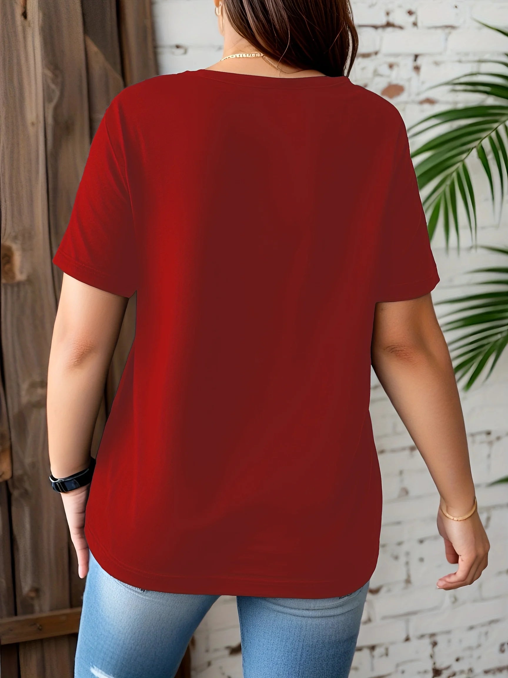 Plus Size V-Neck Crisscross T-Shirt — Stretchy Casual Short Sleeve Top Women 1X-5X