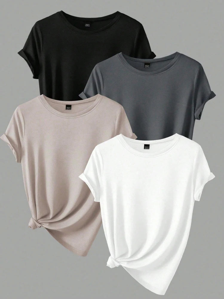 Plus Size 4-Piece Short Sleeve T-Shirt Bundle — Casual Summer Tops for Curvy Women | Undeniably Hers