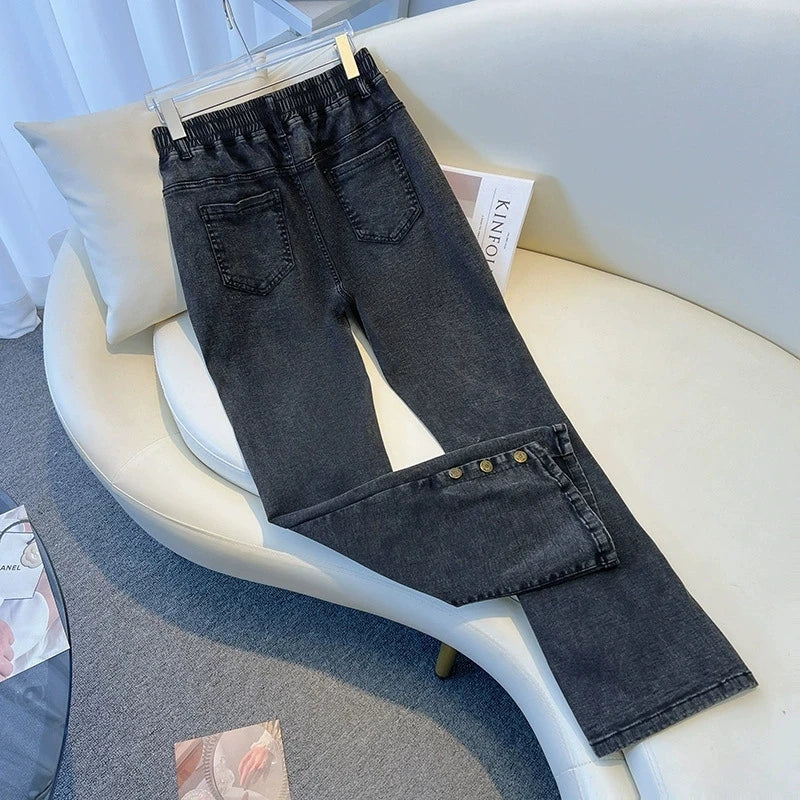 Plus Size Wide Leg Elastic Waist Jeans — Stretch Denim Up to 7XL Women