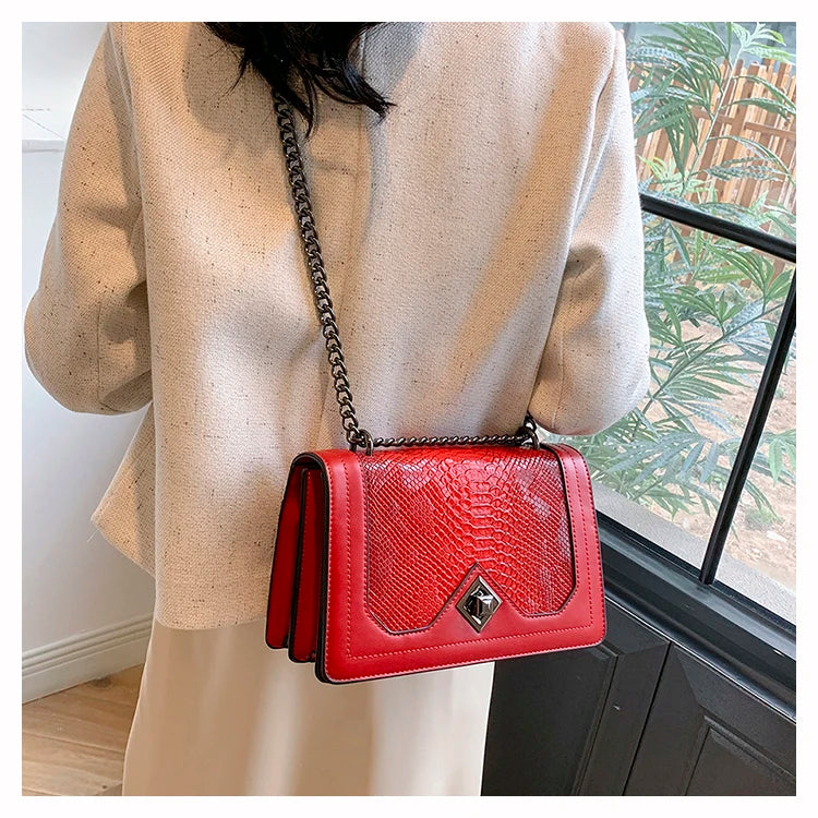 Snake Print Chain Shoulder Bag — Vintage Square Satchel Crossbody Purse | Undeniably Hers