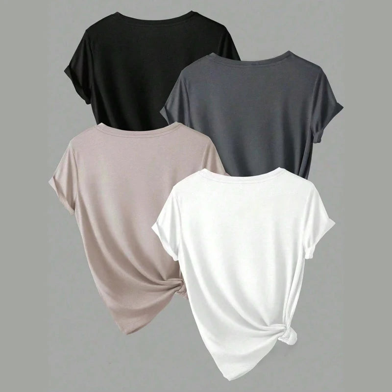 Plus Size Short Sleeve T-Shirt 4-Pack — Summer Women's Tops Value Bundle