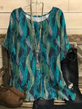 Plus Size Leaf Print Blouse — Vintage Half Sleeve Loose Top Women 1XL-5XL