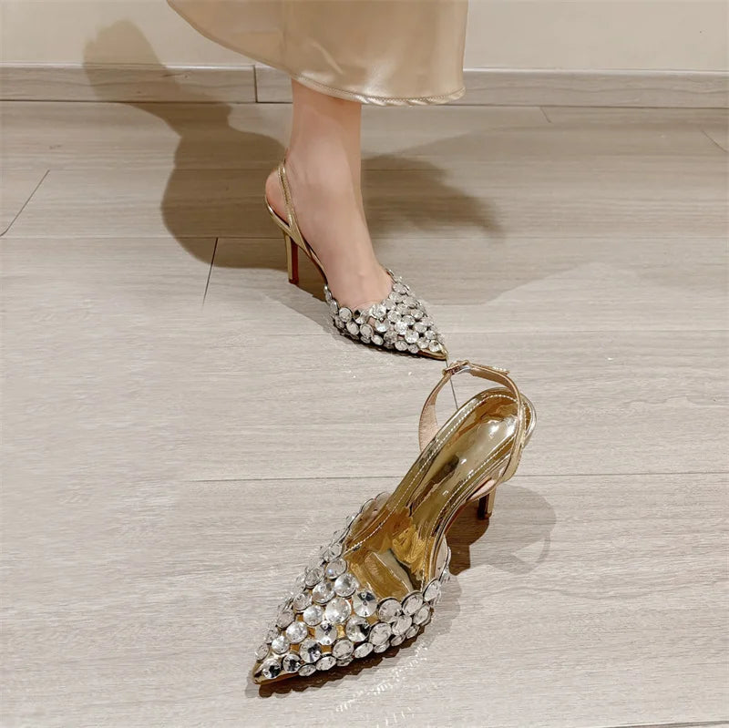 Crystal Diamond Stiletto Heels — Pointed Toe Slingback Sandal Pumps for Wedding & Prom | Undeniably Hers