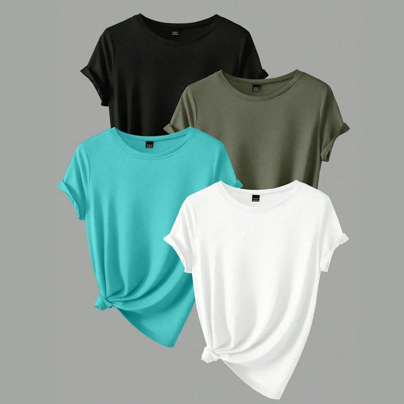 Plus Size 4-Piece Short Sleeve T-Shirt Bundle — Casual Summer Tops for Curvy Women | Undeniably Hers