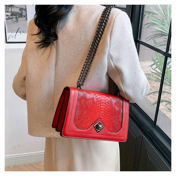 Snake Print Chain Shoulder Bag — Vintage Square Satchel Crossbody Purse | Undeniably Hers