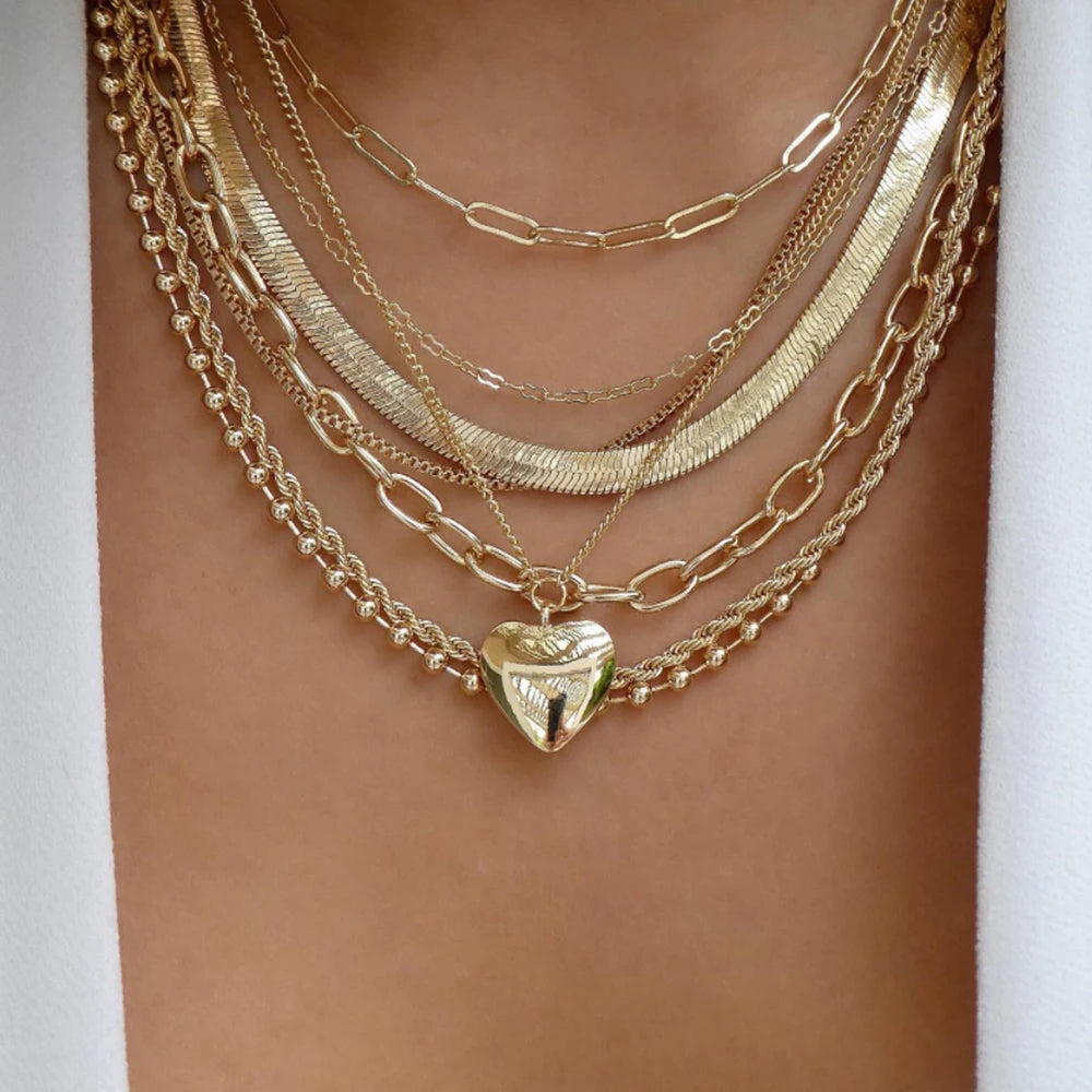 5-Piece Layered Bead Chain Necklace Set — Gold & Silver Stackable Necklaces for Women