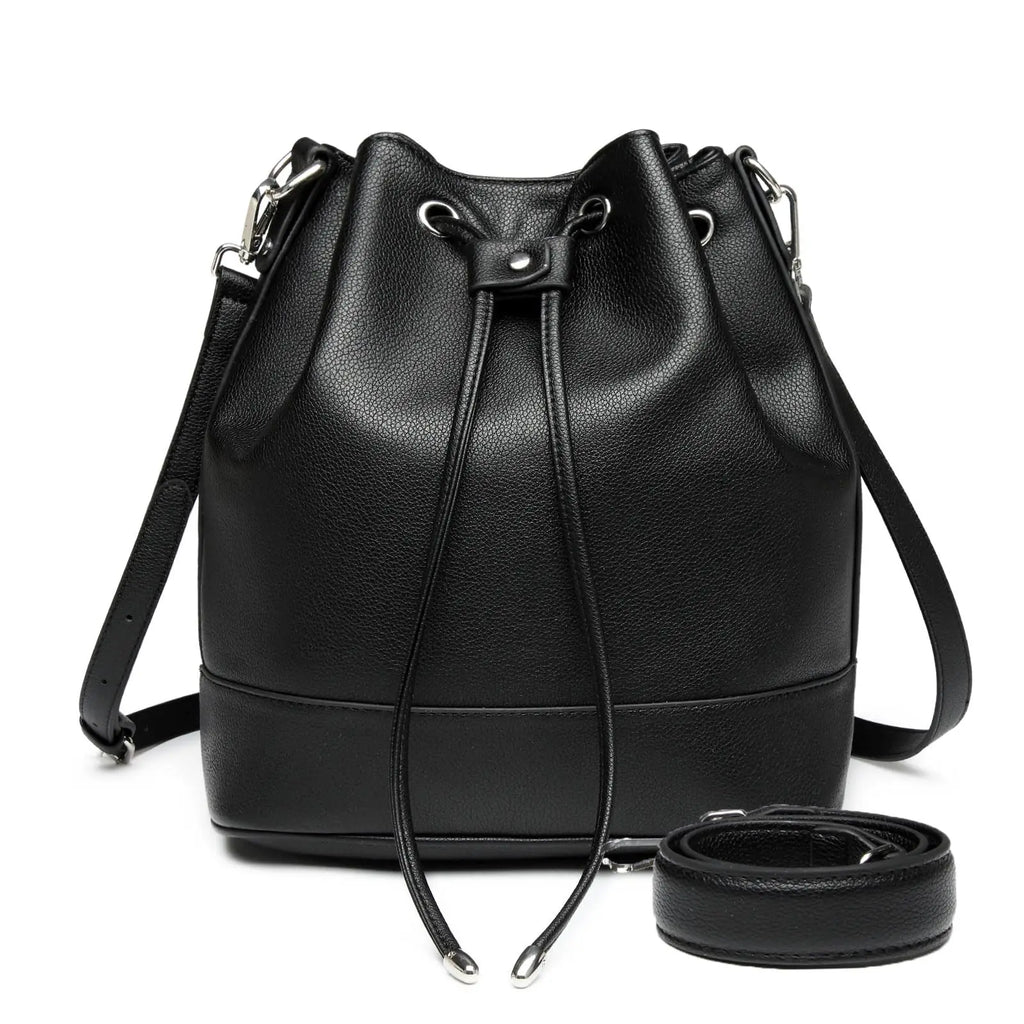 Leather Drawstring Bucket Bag — Hobo Tote & Crossbody Purse with Shoulder Straps | Undeniably Hers