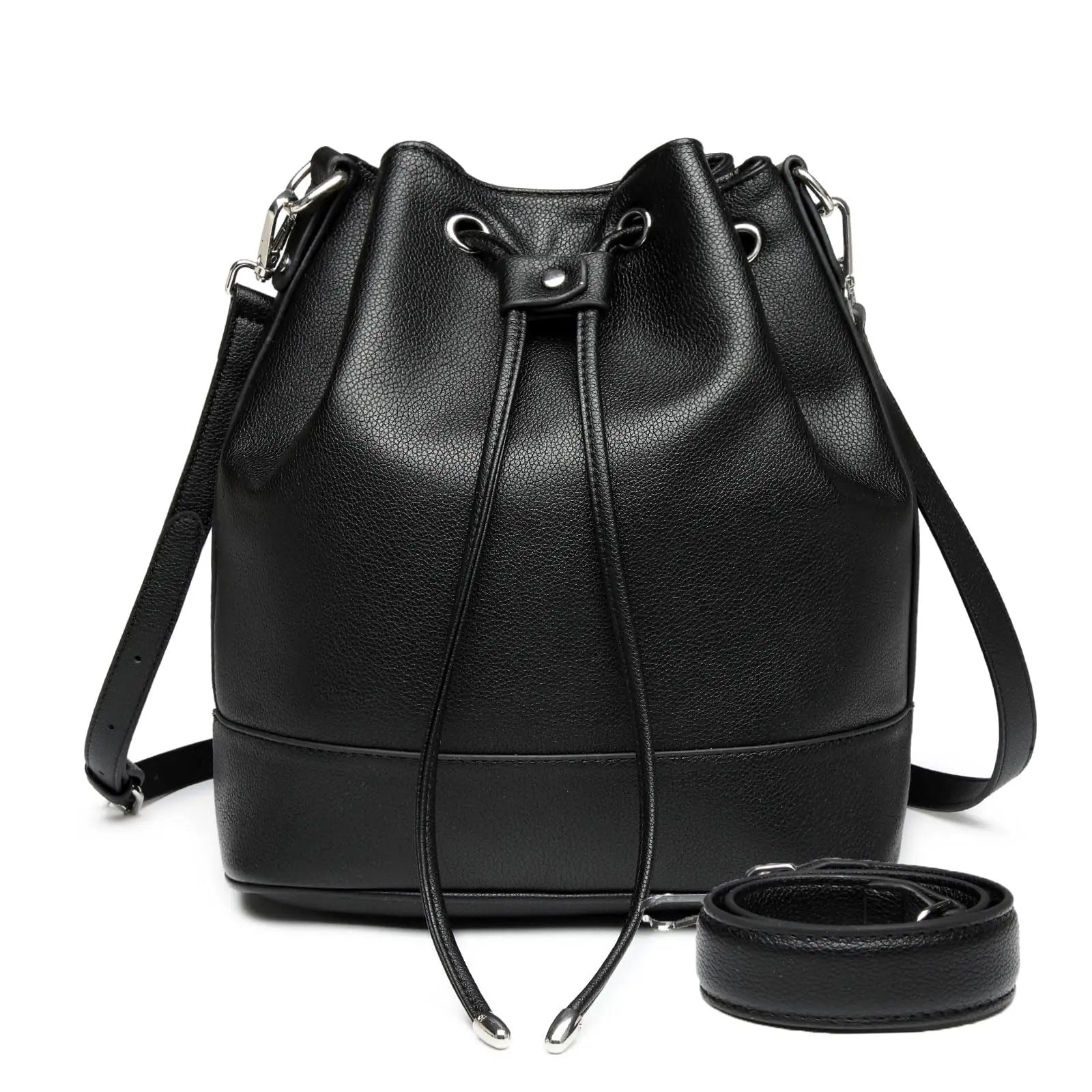Leather Drawstring Bucket Bag — Hobo Tote & Crossbody Purse with Shoulder Straps | Undeniably Hers