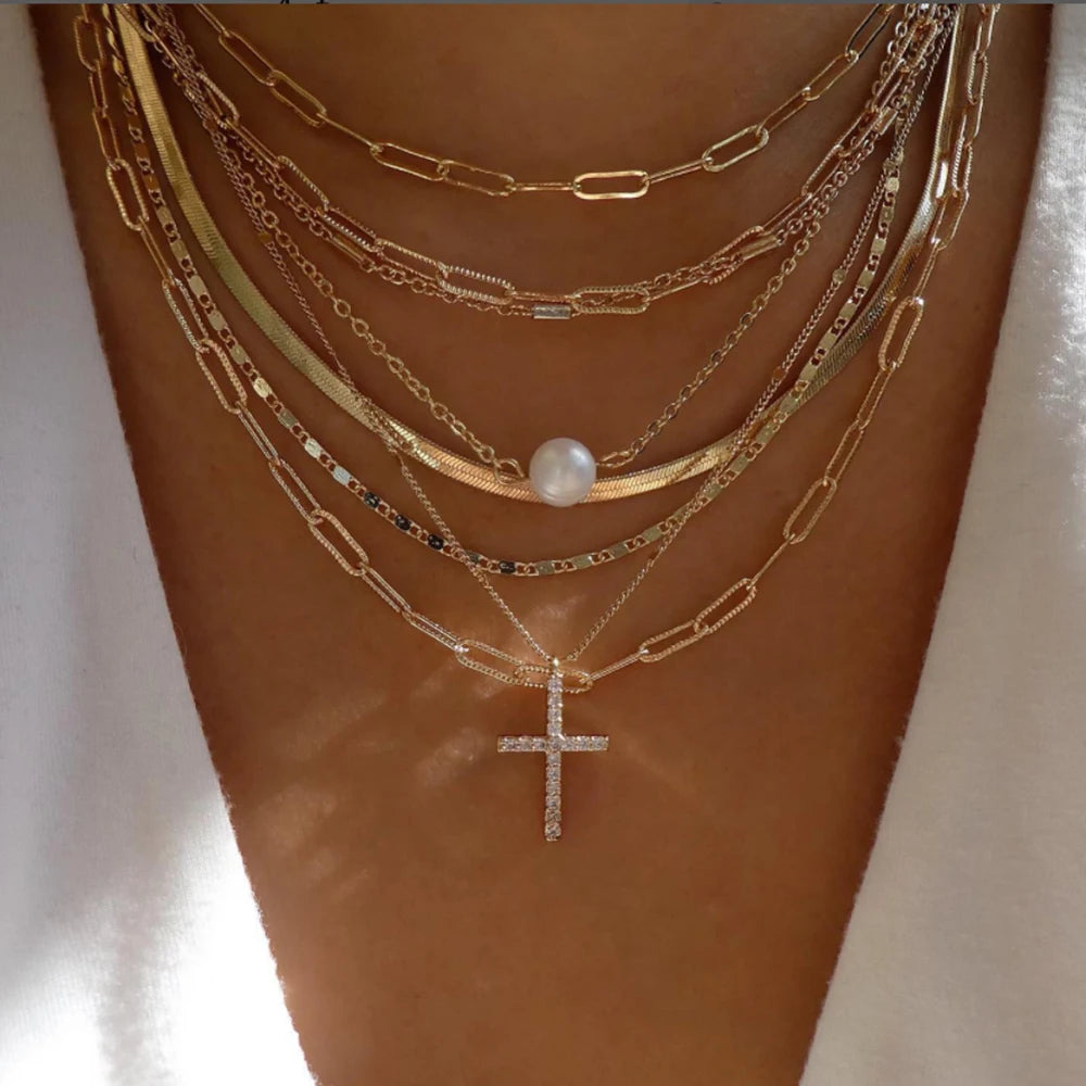 5-Piece Layered Bead Chain Necklace Set — Gold & Silver Stackable Necklaces for Women