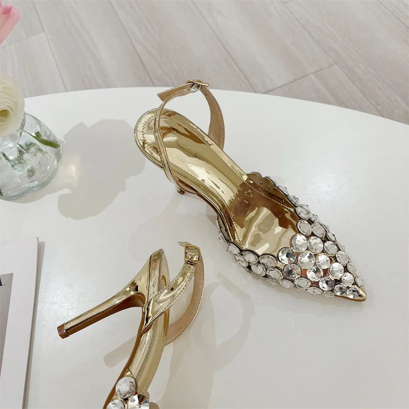 Crystal Diamond Stiletto Heels — Pointed Toe Slingback Sandal Pumps for Wedding & Prom | Undeniably Hers