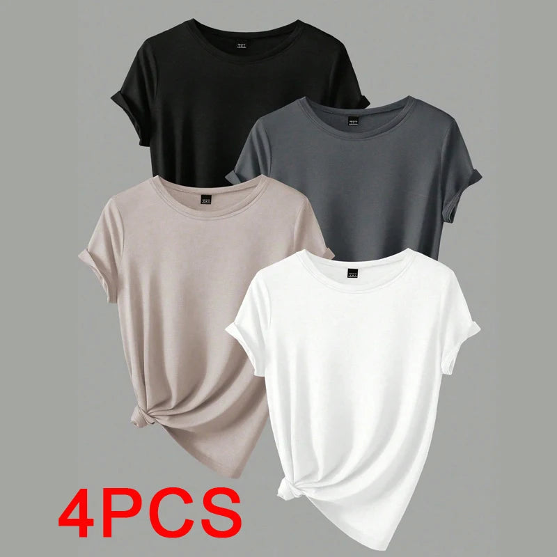 Plus Size Short Sleeve T-Shirt 4-Pack — Summer Women's Tops Value Bundle