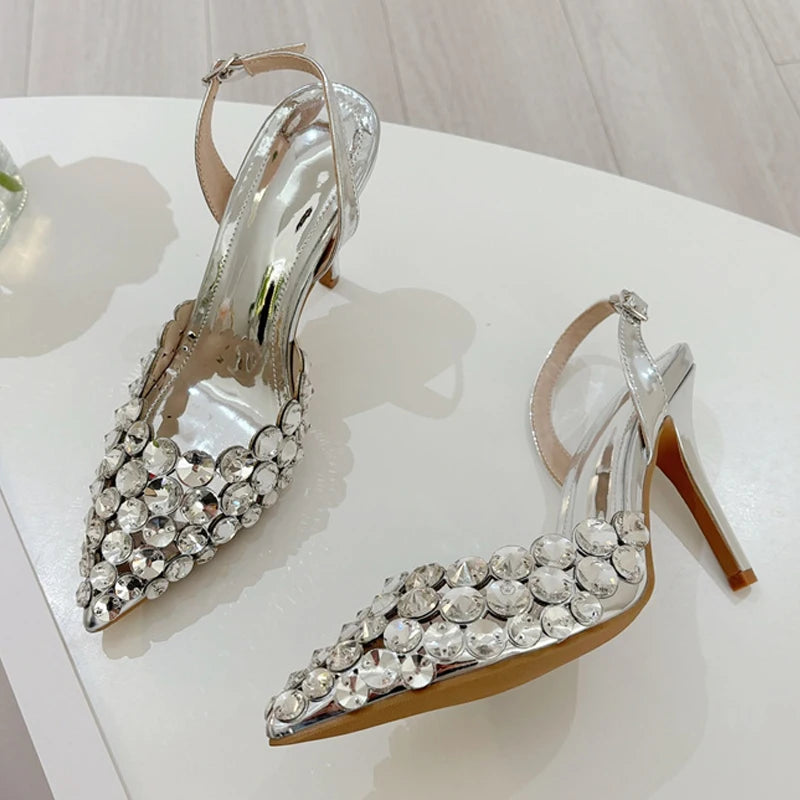 Crystal Diamond Stiletto Heels — Pointed Toe Slingback Sandal Pumps for Wedding & Prom | Undeniably Hers