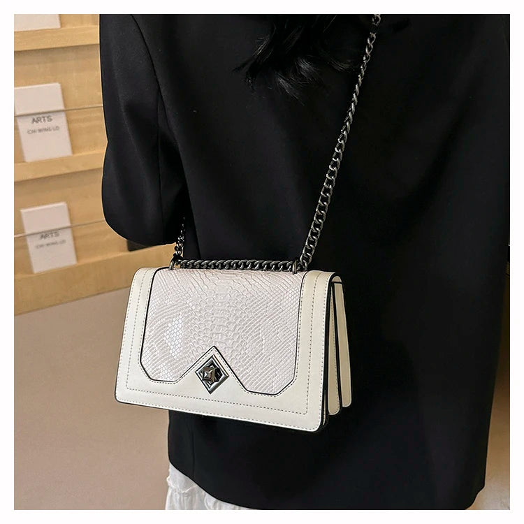 Snake Print Chain Shoulder Bag — Vintage Square Satchel Crossbody Purse | Undeniably Hers
