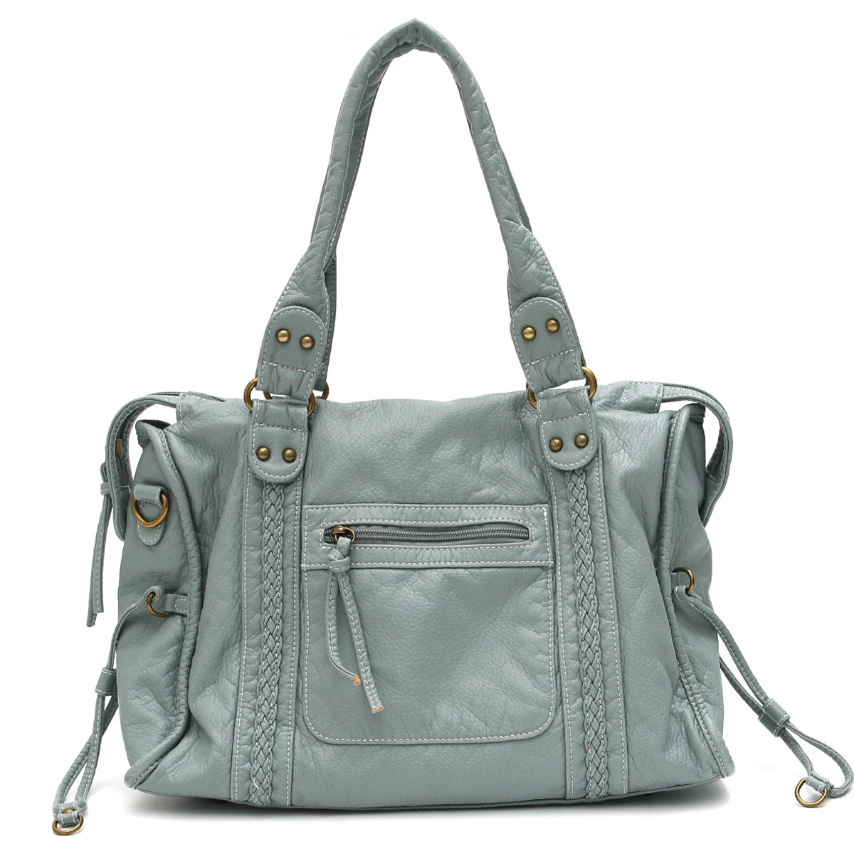 Vintage Washed Vegan Leather Tote Bag — Large Capacity Shoulder & Crossbody Work Bag