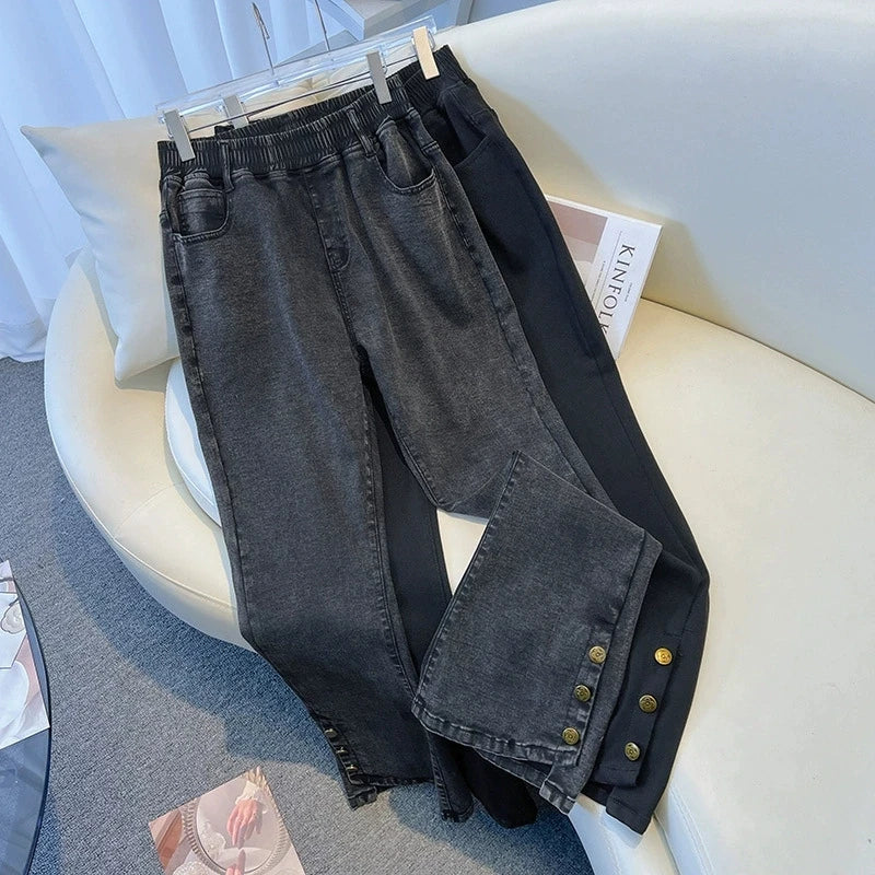 Plus Size Wide Leg Elastic Waist Jeans — Stretch Denim Up to 7XL Women