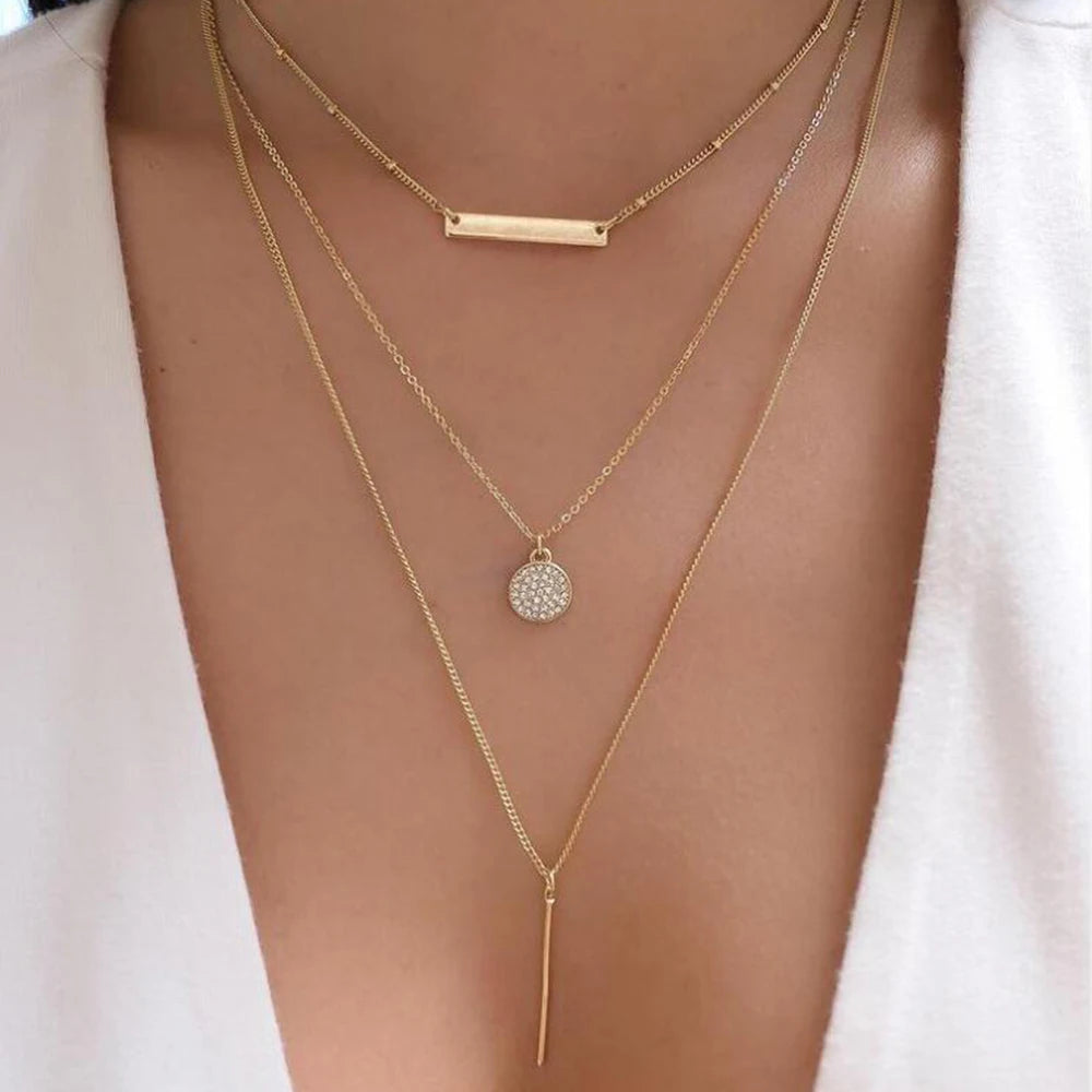 5-Piece Layered Bead Chain Necklace Set — Gold & Silver Stackable Necklaces for Women