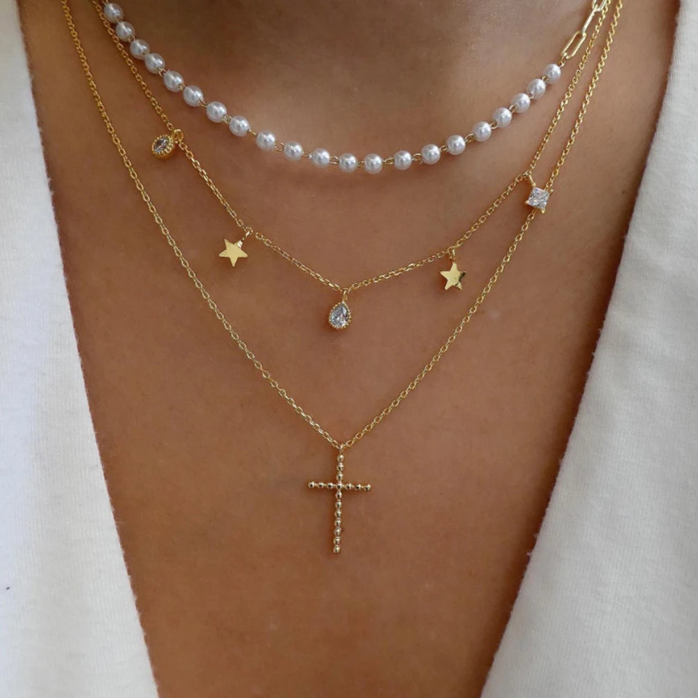5-Piece Layered Bead Chain Necklace Set — Gold & Silver Stackable Necklaces for Women