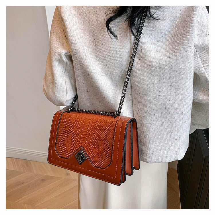 Snake Print Chain Shoulder Bag — Vintage Square Satchel Crossbody Purse | Undeniably Hers