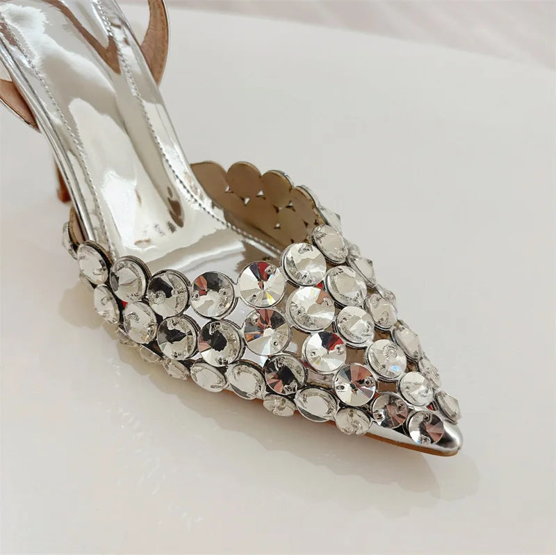 Crystal Diamond Stiletto Heels — Pointed Toe Slingback Sandal Pumps for Wedding & Prom | Undeniably Hers