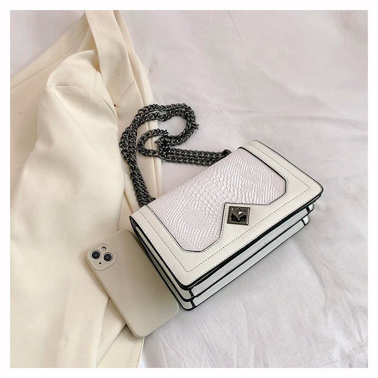 Snake Print Chain Shoulder Bag — Vintage Square Satchel Crossbody Purse | Undeniably Hers