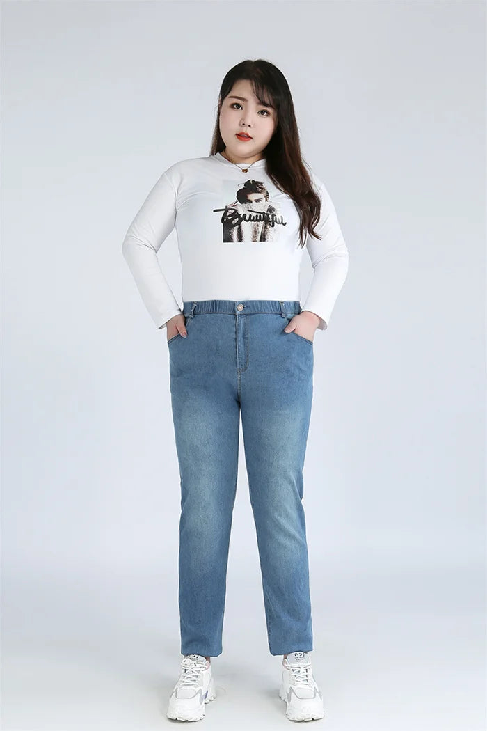 Plus Size Slim Fit High Waist Jeans — Extended Sizes Up to 9XL Women's Denim