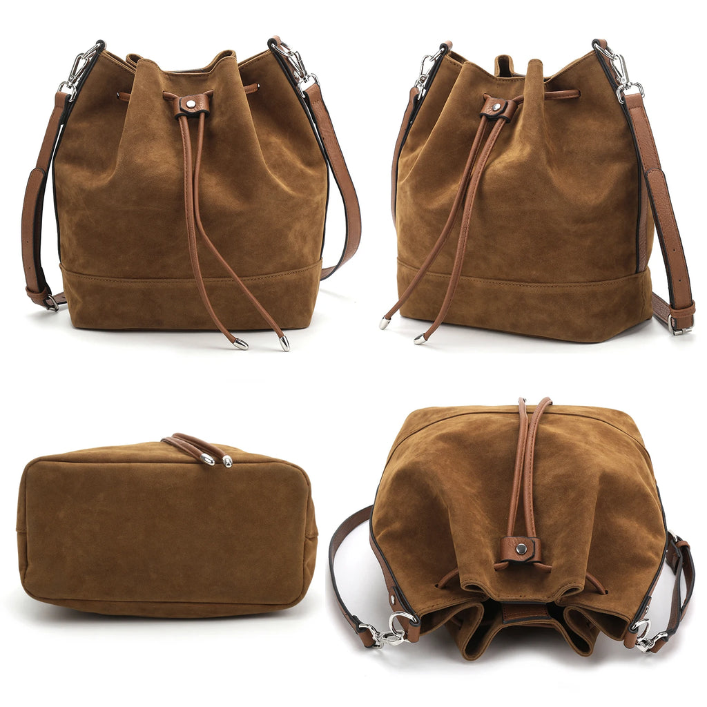 Leather Drawstring Bucket Bag — Hobo Tote & Crossbody Purse with Shoulder Straps | Undeniably Hers