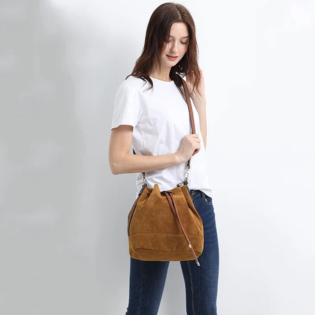 Leather Drawstring Bucket Bag — Hobo Tote & Crossbody Purse with Shoulder Straps | Undeniably Hers