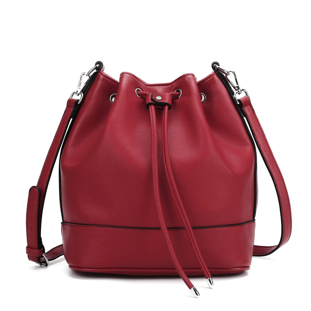 Vegan Leather Bucket Bag — Drawstring Hobo Tote & Crossbody Purse with Shoulder Straps