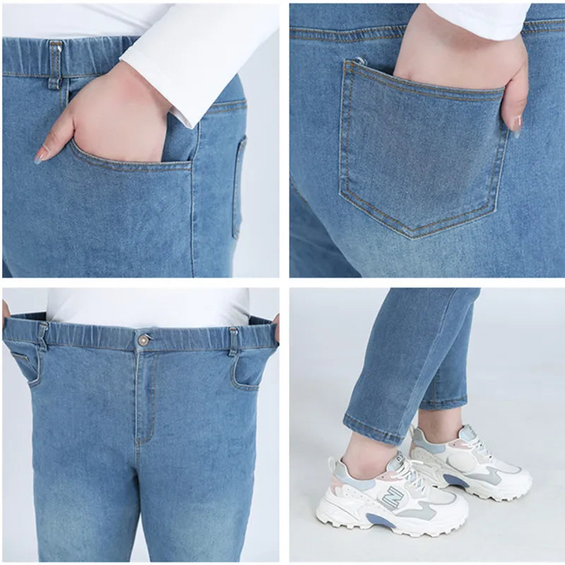 Plus Size Slim Fit High Waist Jeans — Extended Sizes Up to 9XL Women's Denim
