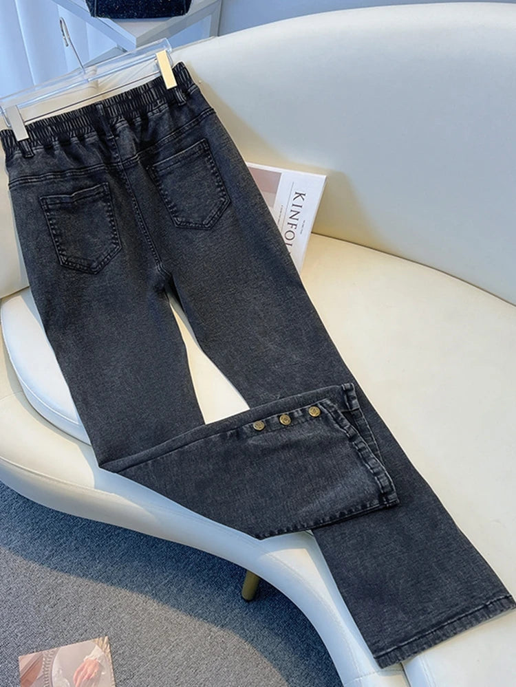 Plus Size Wide Leg Elastic Waist Jeans — Stretch Denim Up to 7XL Women
