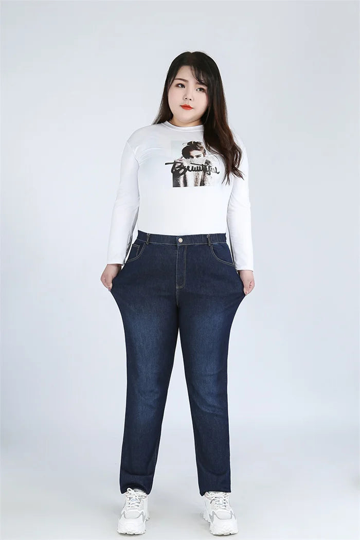 Plus Size Slim Fit High Waist Jeans — Extended Sizes Up to 9XL Women's Denim