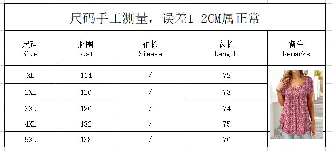 Plus Size Button Print T-Shirt — Spring Summer Short Sleeve Top XL-5XL