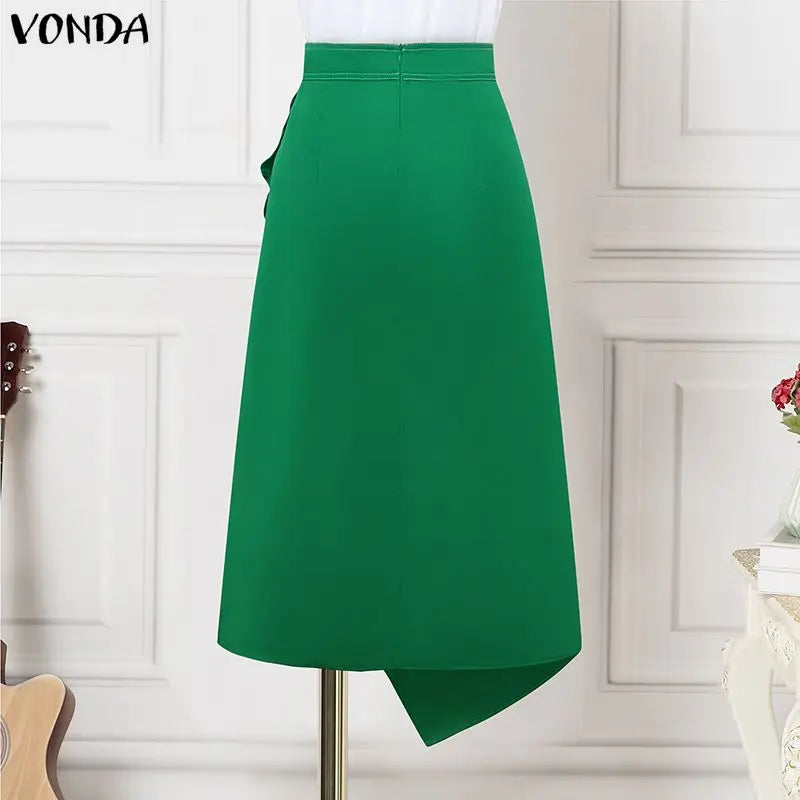 Plus Size Satin Pleated Maxi Skirt — High Waist Asymmetrical Button-Front Skirt | Undeniably Hers