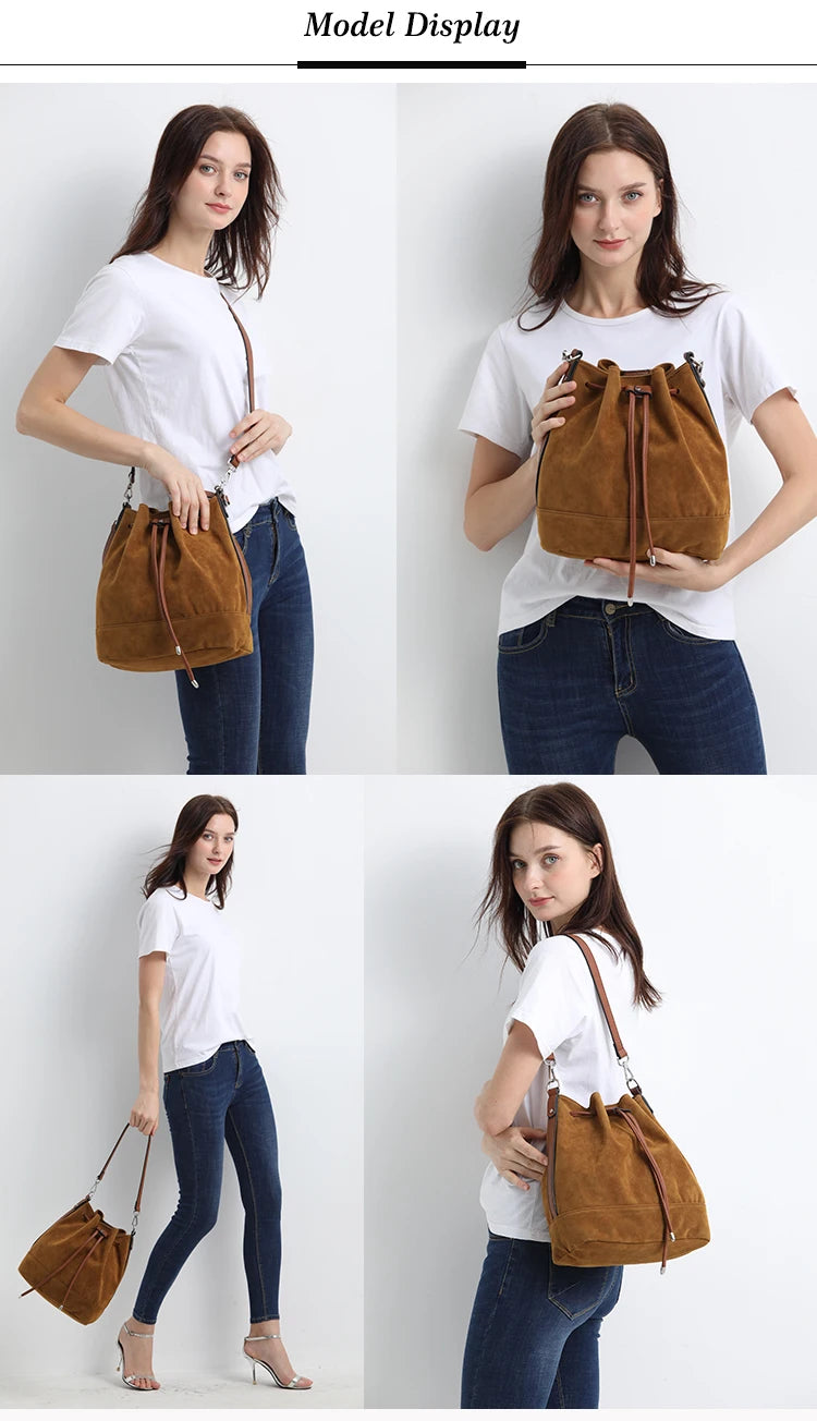 Leather Drawstring Bucket Bag — Hobo Tote & Crossbody Purse with Shoulder Straps | Undeniably Hers