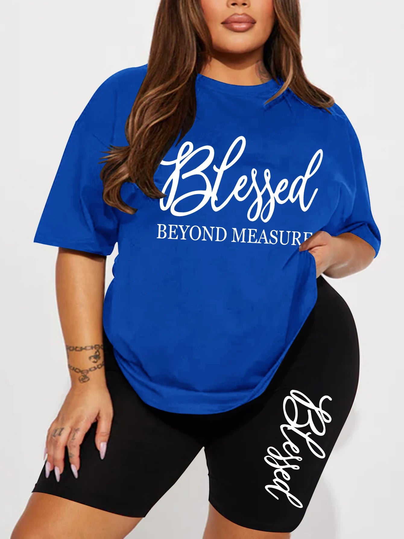 "Blessed Beyond Measure" T-Shirt + Biker Shorts Set — Plus Size 2-Piece 1XL-5XL