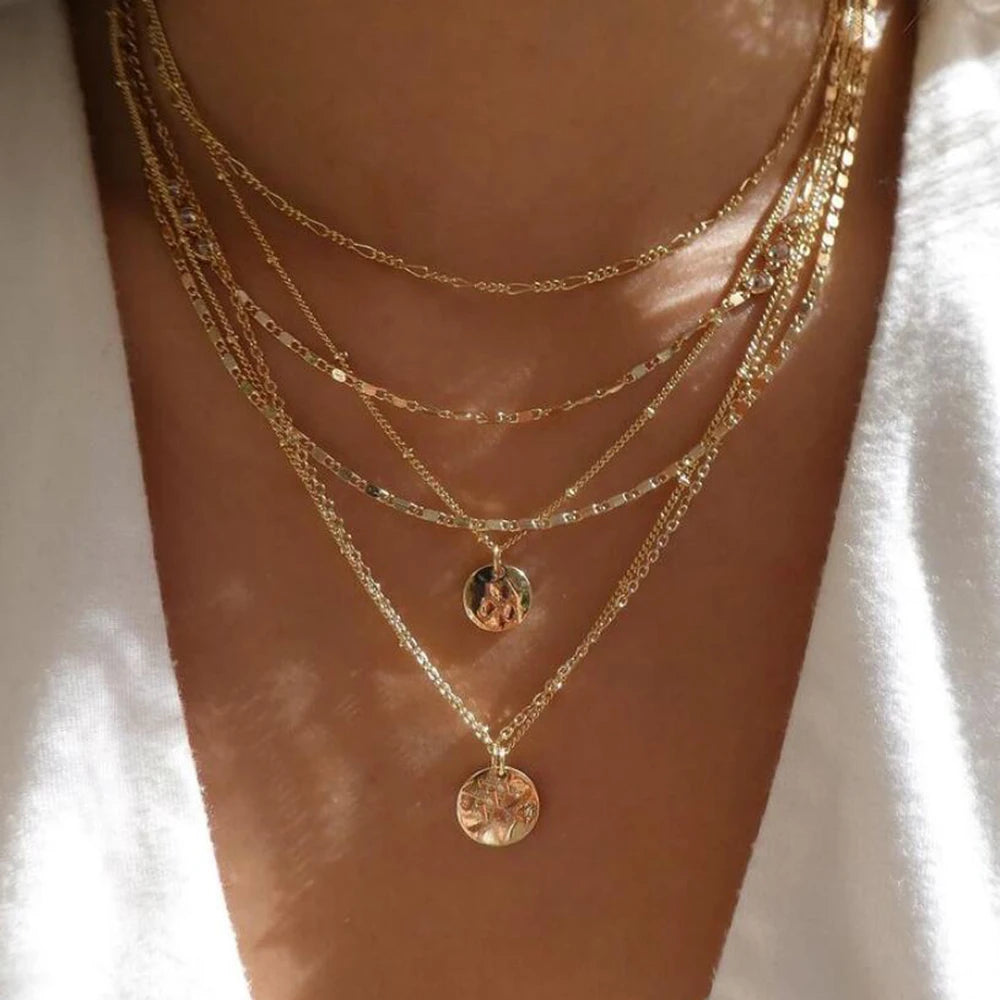 5-Piece Layered Bead Chain Necklace Set — Gold & Silver Stackable Necklaces for Women