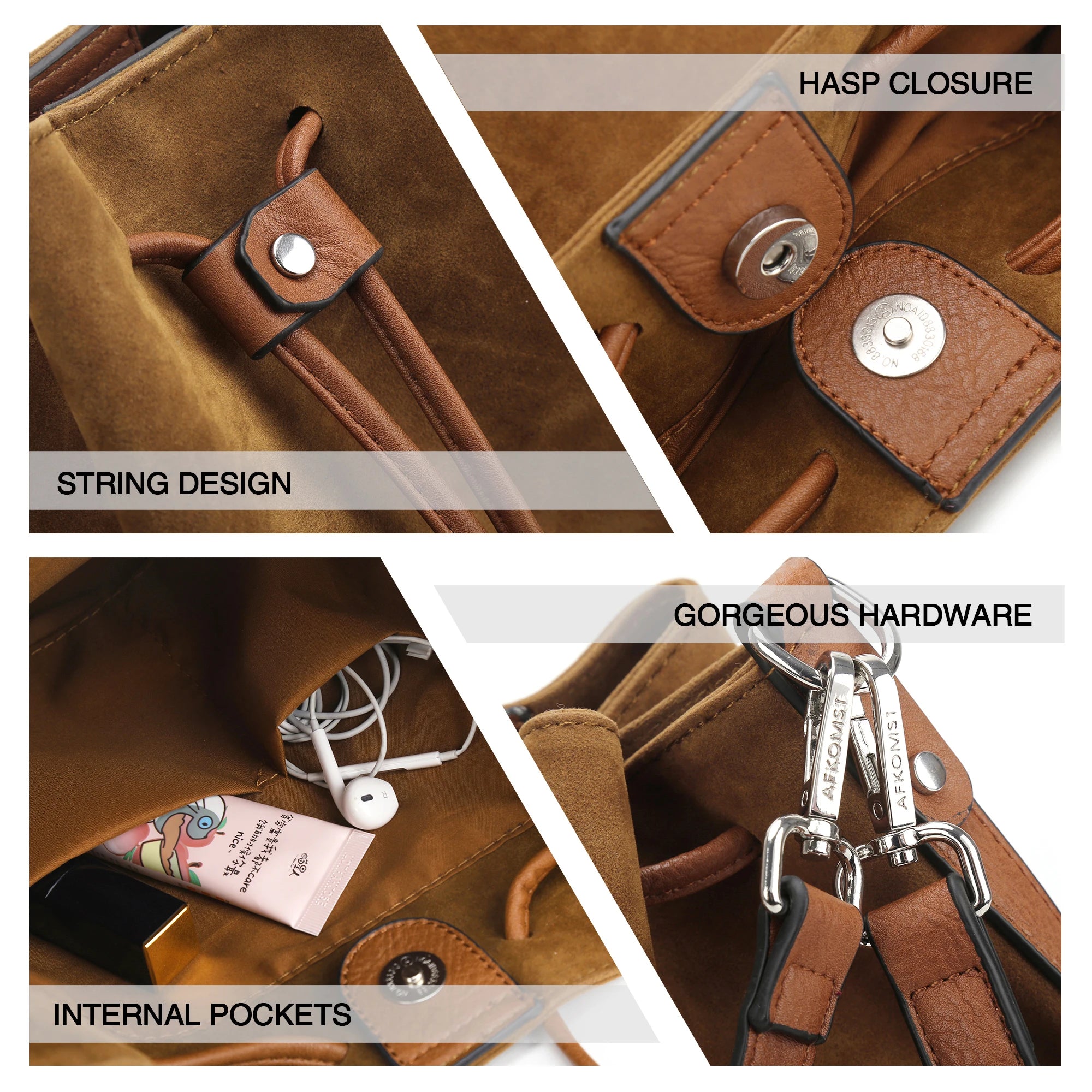Leather Drawstring Bucket Bag — Hobo Tote & Crossbody Purse with Shoulder Straps | Undeniably Hers