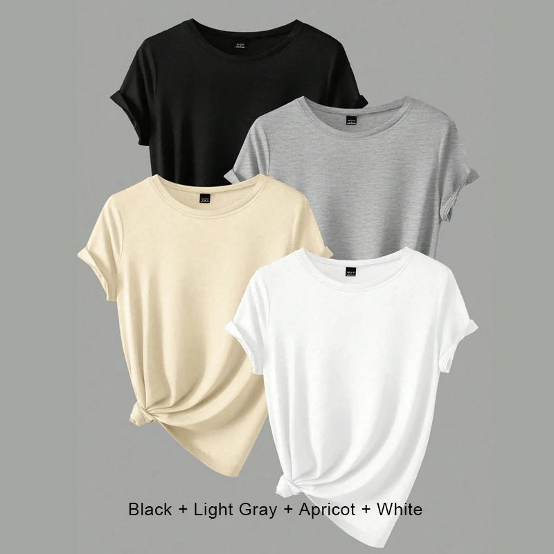 Plus Size Short Sleeve T-Shirt 4-Pack — Summer Women's Tops Value Bundle