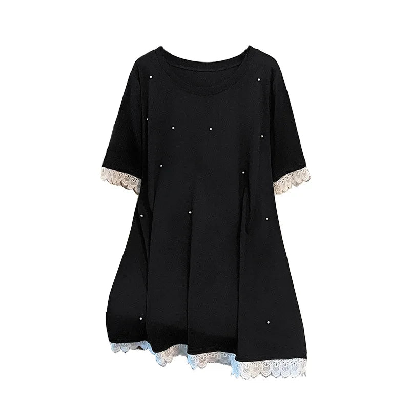 Plus Size Lace Beaded T-Shirt Dress — lifestyle photo