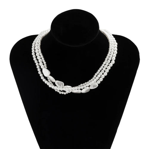 Multi-layer pearl choker necklace with heart pendant