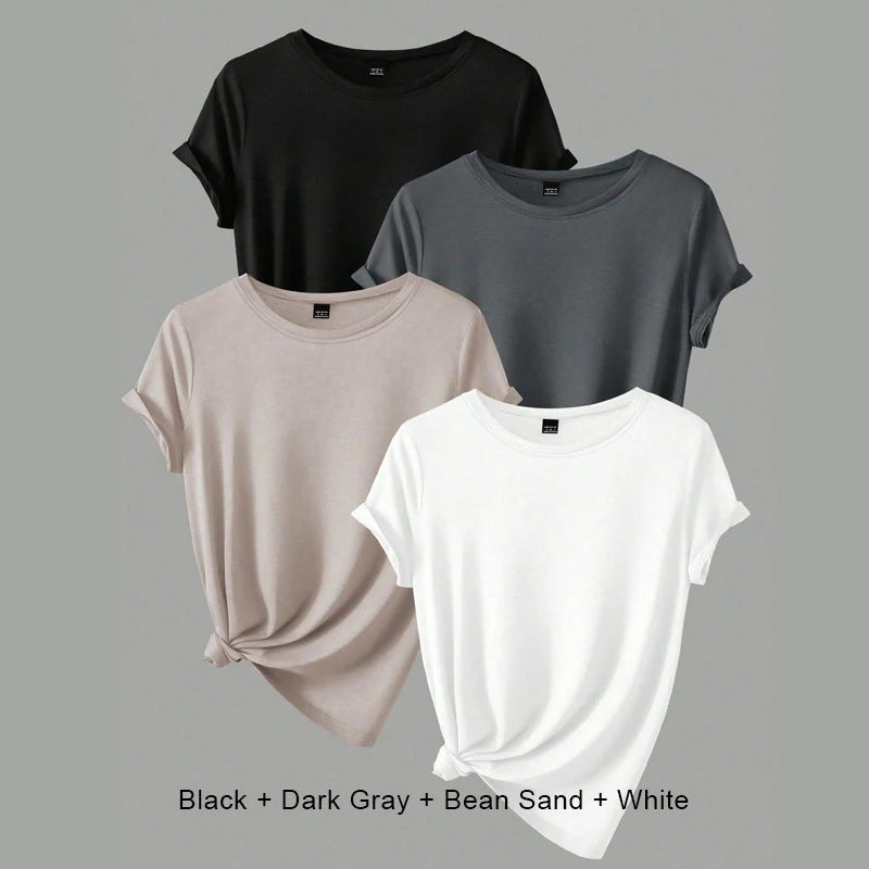 Plus Size Short Sleeve T-Shirt 4-Pack — Summer Women's Tops Value Bundle