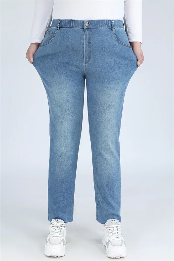 Plus Size Slim Fit High Waist Jeans — Extended Sizes Up to 9XL Women's Denim