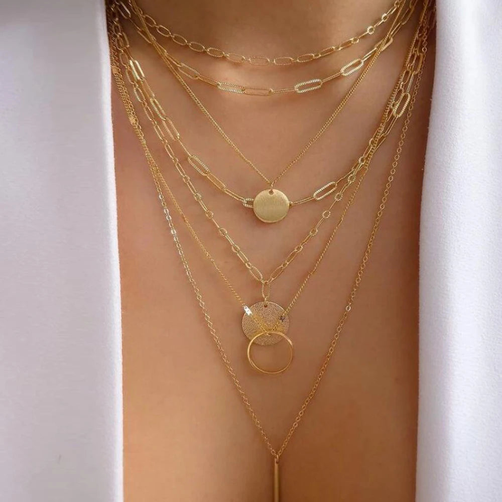 5-Piece Layered Bead Chain Necklace Set — Gold & Silver Stackable Necklaces for Women