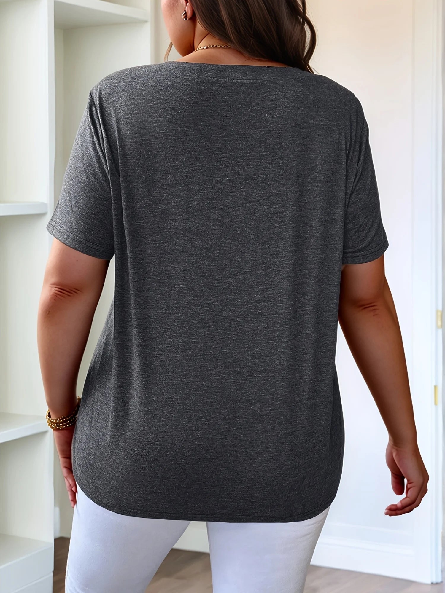 Plus Size Flowy Crossover V-Neck Top — Loose Breathable Short Sleeve T-Shirt | Undeniably Hers