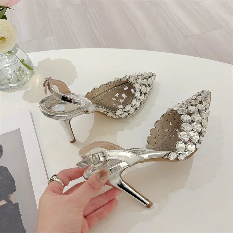 Crystal Diamond Stiletto Heels — Pointed Toe Slingback Sandal Pumps for Wedding & Prom | Undeniably Hers