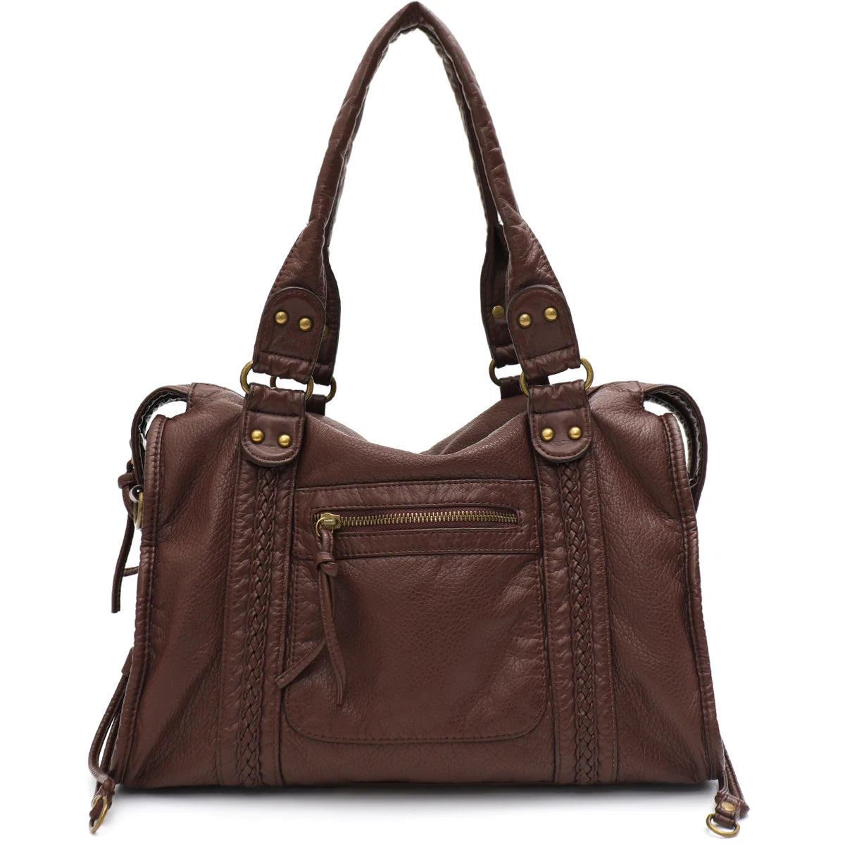 Vintage Washed Vegan Leather Tote Bag — Large Capacity Shoulder & Crossbody Work Bag