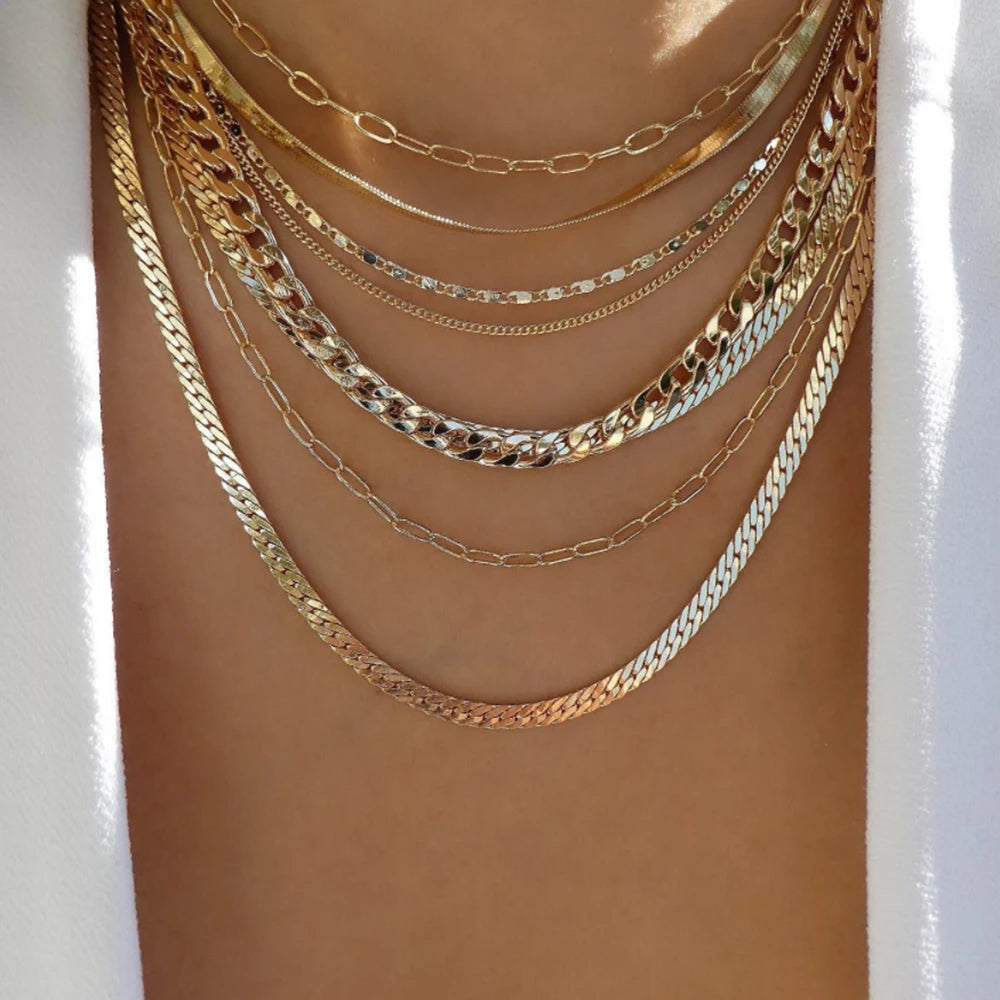 5-Piece Layered Bead Chain Necklace Set — Gold & Silver Stackable Necklaces for Women