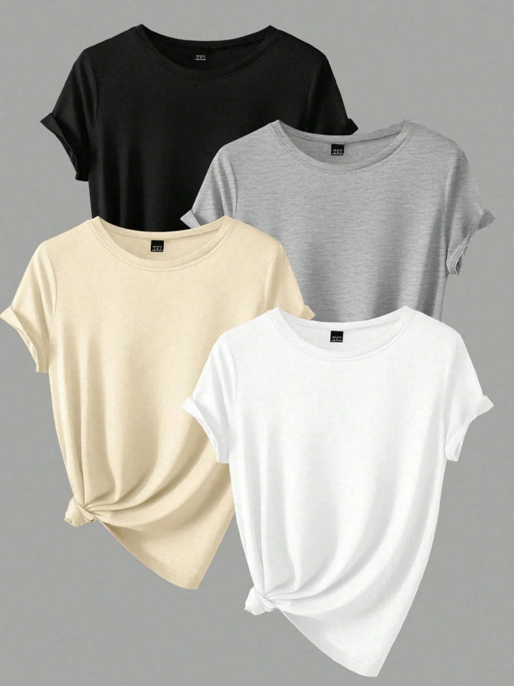 Plus Size Short Sleeve T-Shirt 4-Pack — Summer Women's Tops Value Bundle
