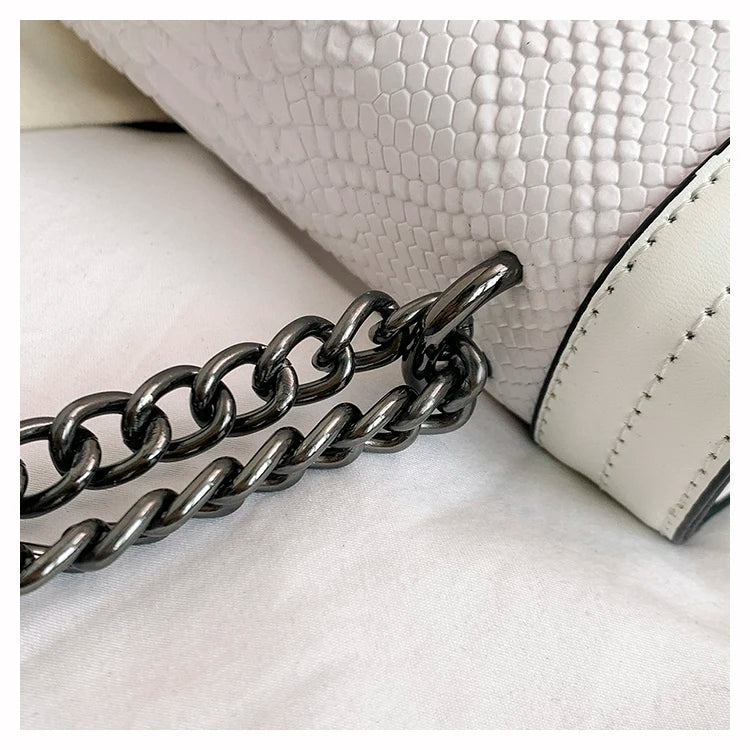 Snake Print Chain Shoulder Bag — Vintage Square Satchel Crossbody Purse | Undeniably Hers