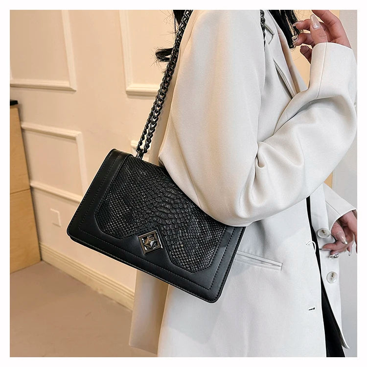 Snake Print Chain Shoulder Bag — Vintage Square Satchel Crossbody Purse | Undeniably Hers